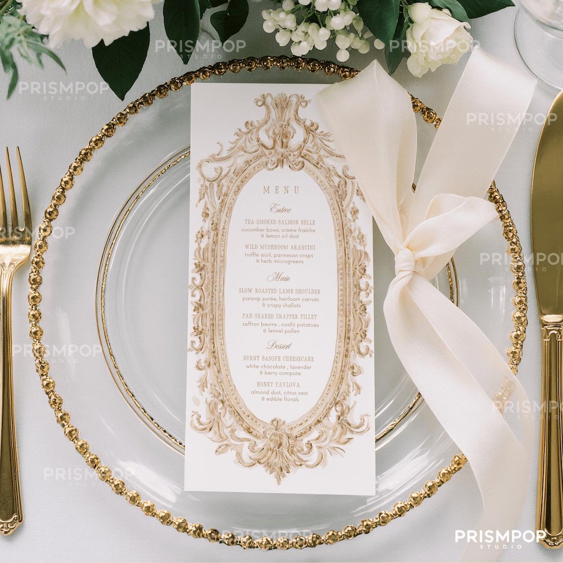 Vintage Gold Menu and Place Card Printable Royal Template, Baroque Menu ...