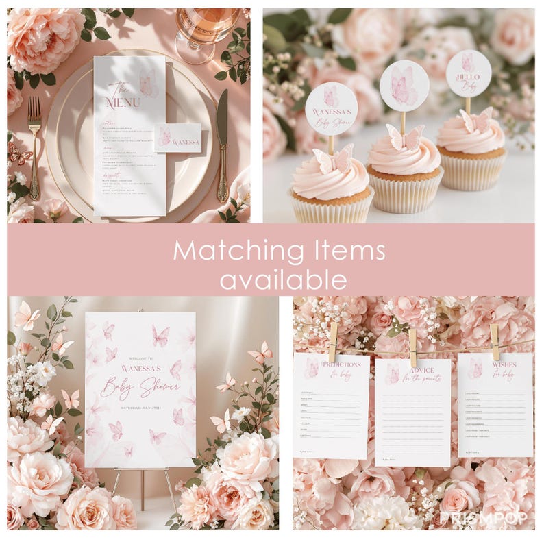 Butterfly Baby Shower Invitation, Pink Butterfly Invitation Template, Butterfly Baby Shower Invitation Girl, Butterflies and Flowers Blush image 13