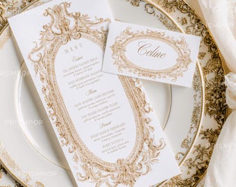 Vintage Gold Menu and Place Card Printable Royal Template, Baroque Menu Pack Editable, Any Event