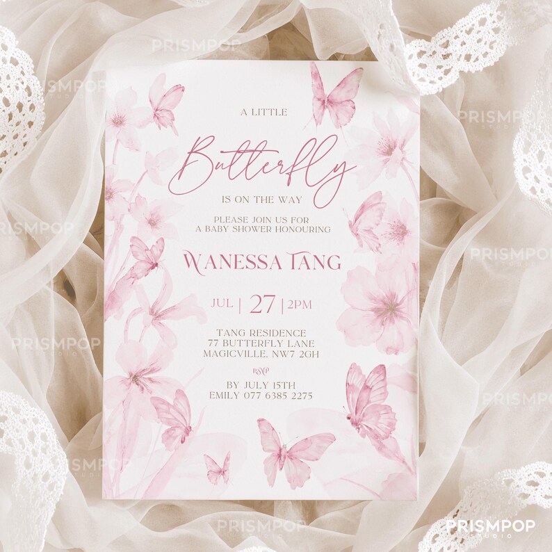 Butterfly Baby Shower Invitation, Pink Butterfly Invitation Template, Butterfly Baby Shower Invitation Girl, Butterflies and Flowers Blush image 11