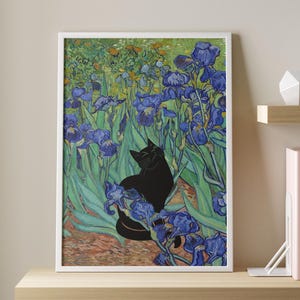 Cat Print Vincent Van Gogh, Irises Cat Print, Van Gogh Cat Poster, Cat Art, Floral Print, Funny Cat print, Funny gift, Vintage Cat Poster