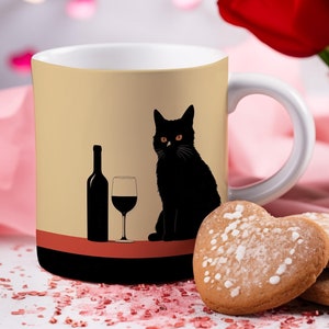 Black Cat Wine Mug, Cat Cup, Fall Coffee Mug, Cute Cat Coffee Mug, Funny Cat Mug, Quirky Cat, Artistic Mug Gift