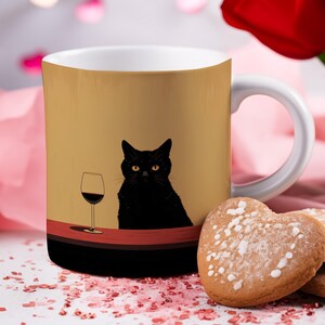 Black Cat Wine Mug, Cat Cup, Fall Coffee Mug, Cute Cat Coffee Mug, Funny Cat Mug, Quirky Cat, Artistic Mug Gift