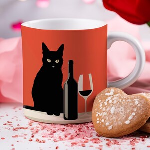 Black Cat Wine Mug, Cat Cup, Fall Coffee Mug, Cute Cat Coffee Mug, Funny Cat Mug, Quirky Cat, Artistic Mug Gift