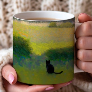 Funny Black Cat Mug, Monet Coffee Cup, Cute Cat Lover Gift, Mug for Cat Mom, Aesthetic Mug 11oz 15oz
