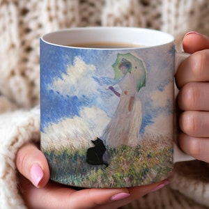 Funny Black Cat Mug, Monet Coffee Cup, Cute Cat Lover Gift, Mug for Cat Mom, Aesthetic Mug 11oz 15oz