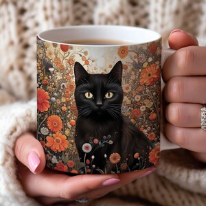 Black Cat Leaves Mug, Cat Cup, Coffee Mug, Cute Cat Coffee Mug, Funny Cat Mug, Quirky Cat, Artistic Mug Gift