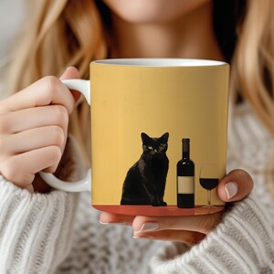 Black Cat Wine Mug, Cat Cup, Fall Coffee Mug, Cute Cat Coffee Mug, Funny Cat Mug, Quirky Cat, Artistic Mug Gift