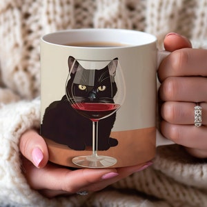 Black Cat Wine Mug, Cat Cup, Fall Coffee Mug, Cute Cat Coffee Mug, Funny Cat Mug, Quirky Cat, Artistic Mug Gift