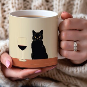 Black Cat Wine Mug, Cat Cup, Fall Coffee Mug, Cute Cat Coffee Mug, Funny Cat Mug, Quirky Cat, Artistic Mug Gift