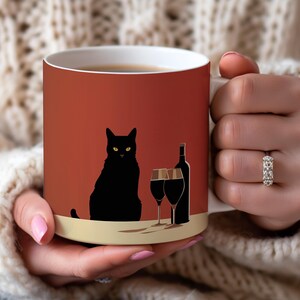 Black Cat Wine Mug, Cat Cup, Fall Coffee Mug, Cute Cat Coffee Mug, Funny Cat Mug, Quirky Cat, Artistic Mug Gift