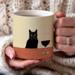 Black Cat Wine Mug, Cat Cup, Fall Coffee Mug, Cute Cat Coffee Mug, Funny Cat Mug, Quirky Cat, Artistic Mug Gift
