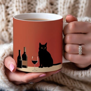 Black Cat Wine Mug, Cat Cup, Fall Coffee Mug, Cute Cat Coffee Mug, Funny Cat Mug, Quirky Cat, Artistic Mug Gift