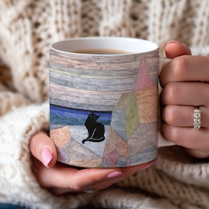 Black Cat Paul Klee Mug, Cat Cup, Fall Coffee Mug, Cute Cat Coffee Mug, Funny Cat Mug, Quirky Cat, Artistic Mug Gift