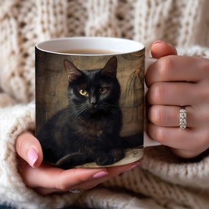 Black  Cat Mug, Cat Cup, Coffee Mug, Cute Cat Coffee Mug, Funny Cat Mug, Quirky Cat, Artistic Mug Gift
