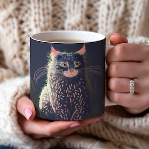 Black and Pink Cat Mug, Cat Cup, Coffee Mug, Cute Cat Coffee Mug, Funny Cat Mug, Quirky Cat, Artistic Mug Gift
