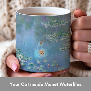 Custom Funny Cat Coffee Mug, Black Cat Mug, Claude Monet Cup, Cute Cat Gift for Cat Lover, Mug for Cat Mom, Artistic Cat Mug