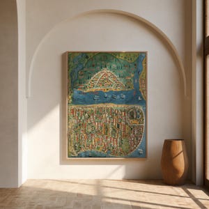 Matraksci Nasuh kunst aan de muur, Ottomaanse kaart, Ottomaanse poster, Turkse kaart, Turkse schilderkunst, Istanbul, Ottomaanse kunst