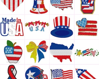USA America Patriotic Digital Embroidery Files Set di 16 Dst,Exp,Hus,Jef,Pes,Vip,Xxx. Adatto per telaio da 4 x 4 pollici (100 x 100 mm) (tranne uno)