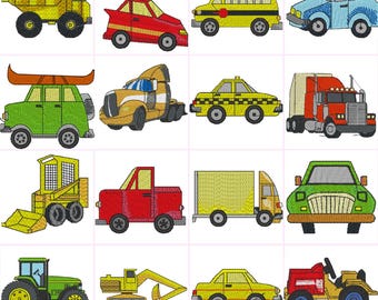 Cars Kids Cartoon  Digital Machine Embroidery Files Set of 16  Dst,Exp,Hus,Jef,Pes,Vip,Xxx . Fits 4 x4 Inch Frame