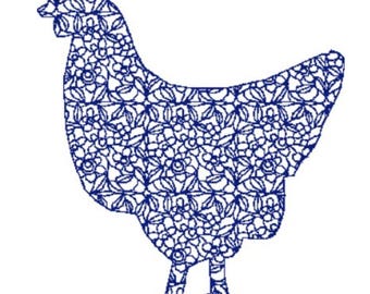 Chicken Hen Floral One Color Decorative Fill Design in 3,4, & 5 Inch  Dst,Exp,Hus,Jef,Pes,Vip,Xxx
