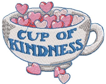 Cup of kindness love hearts cup and saucer  in 3 x 3.7 inch  Embroidery Machine Pattern Design File  Dst Exp Hus Jef Pes VIP VP3 Xxx