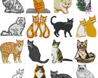 Cats and Kittens Pets  Digital Embroidery Files Set of 16  Dst,Exp,Hus,Jef,Pes,Vip,Xxx . Fits 4 x4 Inch Frame