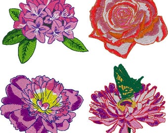 Flower Heads Digital Embroidery Files Set of 4  Dst,Exp,Hus,Jef,Pes,Vip,Xxx . Fits 4 x 4  Inch Frame