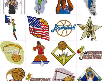 Basketball Set of 16 Digital Machine Embroidery Files  Dst,Exp,Hus,Jef,Pes,Vip,Xxx  Fits 4 x4 Inch Frame