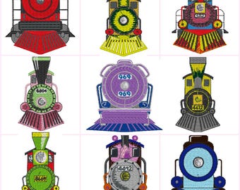 Train Front Railway Engine Digital Machine Embroidery Files Set of 9 Dst,Exp,Hus,Jef,Pes,Vip,Xxx . Fits 4 x4 Inch ( 100 x 100 mm )  Frame