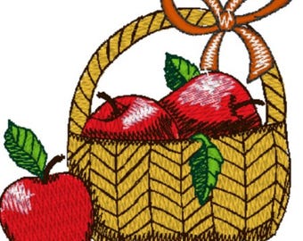 Apple Basket Embroidery Machine Pattern Design File Fits 4 x 4 Hoop Dst Exp Hus Jef Pes Vip Xxx