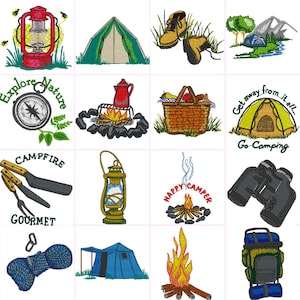 Camping Hiking Go Outdoors Tent Digital Machine Embroidery Files Set of 16 Dst,Exp,Hus,Jef,Pes,Vip,Xxx . Fits 4 x4 Inch Frame