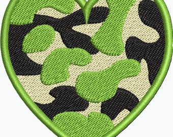 Camouflage Heart  Embroidery Machine Pattern Design File in 2 sizes - 3 Inch & 4 Inch - Fits 4 x 4 Hoop Dst Exp Hus Jef Pes VP3 Xxx