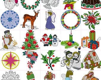 Christmas Mega Bundle Festive Holidays Digital Embroidery Files Set of 25  Dst,Exp,Hus,Jef,Pes,Vip,Xxx . Fits 4 x4 Inch Frame   (set 2)