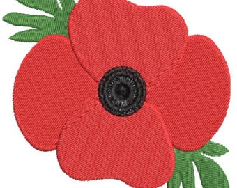Poppy Remembrance in 2 sizes- 4 and 5 inch  Embroidery Machine Pattern Design File  Dst Exp Hus Jef Pes VIP VP3 Xxx