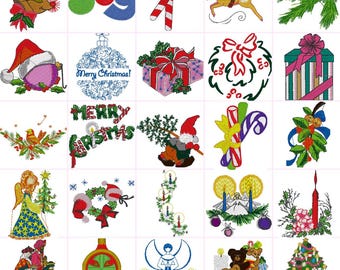 Christmas Mega Bundle Festive Holidays Digital Embroidery Files Set of 25  Dst,Exp,Hus,Jef,Pes,Vip,Xxx . Fits 4 x4 Inch Frame   (set 1)