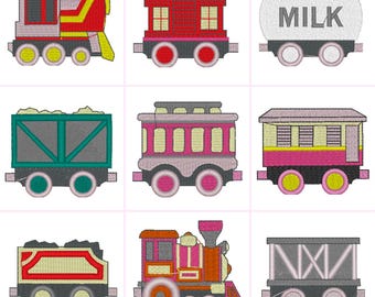 Train Set Childrens Digital Machine Embroidery Files Set of 9 Dst,Exp,Hus,Jef,Pes,Vip,Xxx . Fits 4 x4 Inch Frame