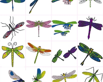 Dragonflies Digital Embroidery Files Set of 16  Dst,Exp,Hus,Jef,Pes,Vip,Xxx . Fits 4 x4 Inch Frame