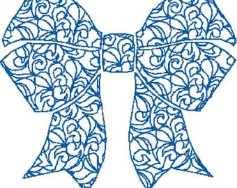 One Colour Bow with floral decorative fill in 3 sizes , 3 4 & 5 Inch Exact sizes in images  Dst,Exp,Hus,Jef,Pes,Vip,Xxx