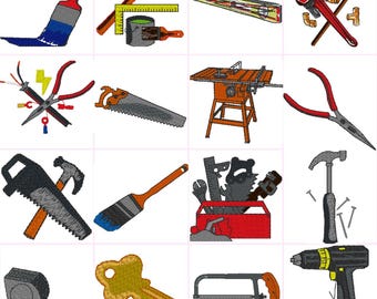Tools Workshop Handyman Digital Embroidery Files Set of 16  Dst,Exp,Hus,Jef,Pes,Vip,Xxx . Fits 4 x4 Inch Frame