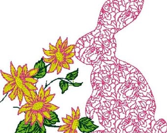 Konijn bloemen decoratieve vulling met bloemen Past op hoepels van 4 x 4 (100 x 100 mm) Dst,Exp,Hus,Jef,Pes,Vip,Xxx