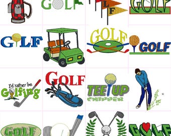 Golf On the Green Hobby Pitch Digital Embroidery Files Set of 16  Dst,Exp,Hus,Jef,Pes,Vip,Xxx . Fits 4 x4 Inch Frame