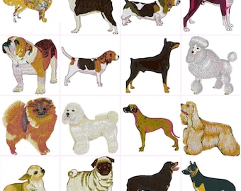 Dogs Set of 16 Digital Machine Embroidery Files  Dst,Exp,Hus,Jef,Pes,Vip,Xxx  Varies Sizes (please check images for sizes )