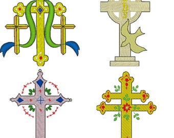 Crucifix Cross Religion  Digital Embroidery Files Set of 4  Dst,Exp,Hus,Jef,Pes,Vip,Xxx . Fits 4 x 4  Inch Frame