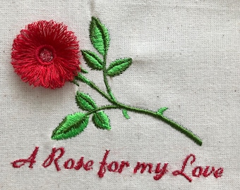 Een roos voor my Love Valentijnsbloem om te snijden borduurmachine Patroonontwerpbestand past op hoepels van 4 x 4. Dst exp Hus Jef Pes Vip Xxx