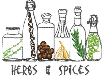 Herbs and Spices Bottles Embroidery Machine Pattern Design File Fits 4 x 4  (100 x 100mm )Hoop Dst Exp Hus Jef Pes VP3 VIP Xxx