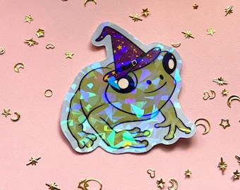 Magical Wizard Frog Hat Holographic Vinyl Sticker