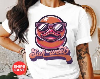 Maglietta unisex con grafica carina e divertente con occhiali da sole a forma di anatra, design estivo con anatra, regalo originale per gli amanti delle anatre, maglietta con uccello carino, maglietta con grafica eccentrica