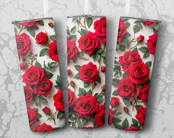 Floral Red Roses 20 oz Tumbler Wrap PNG Seamless Sublimation Wrap Straight and Tapered Instant Digital Download Printable Tumbler Wrap