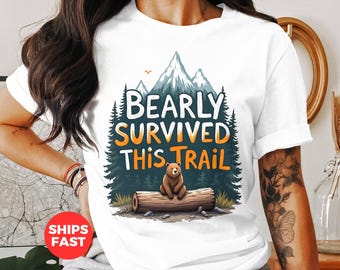 Funny Hiking Camping Bear Lover T-Shirt, Adventure Nature Lover Graphic tee, Adventure awaits Happy Camper Wanderlust shirt, Hiking Gift